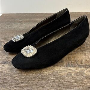 Soft Surroundings “Jeweled Suede” Black Wedges (Size 8.5)
